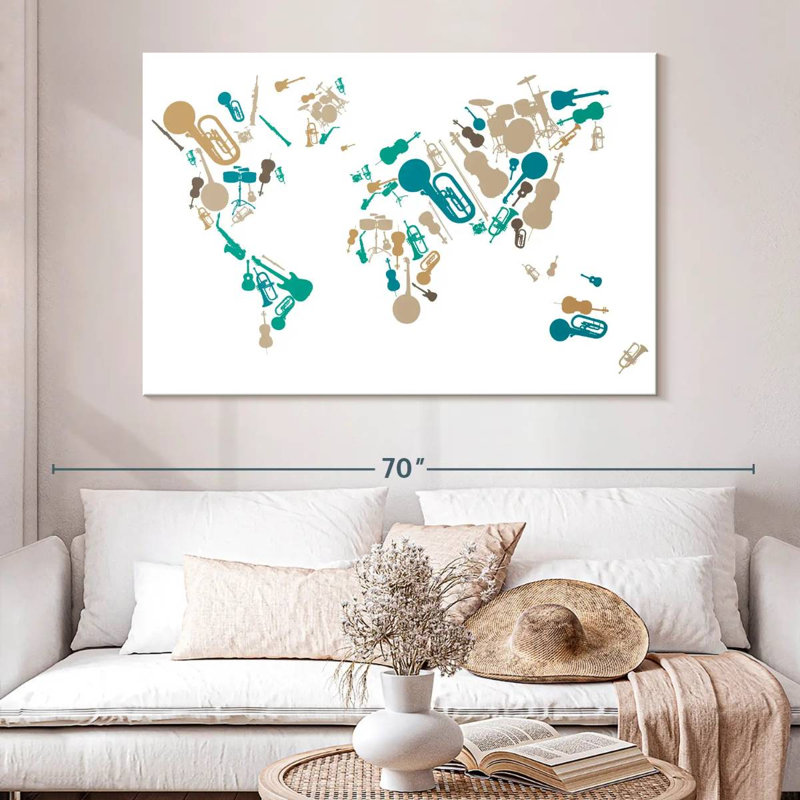 Abarca Musical World Map, 34" H x 51" W