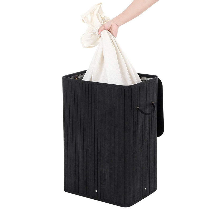 Wood Laundry Hamper with Handles, Black
