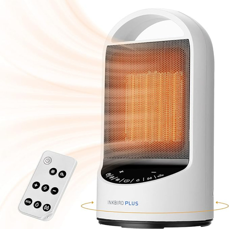 INKBIRDPLUS 1500W Electric Heaters For Indoor Use With Timer Remote And 3 Modes, Overheating Tip-Over Protection For Office, Bedroom, Space Heater For Large Room