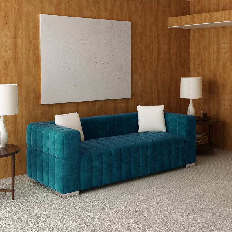 Charlesworth 82'' Velvet Sofa, Silver, Blue