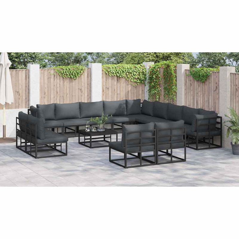  Garden Sofa Set With Cushion 14 Pcs Black Aluminium