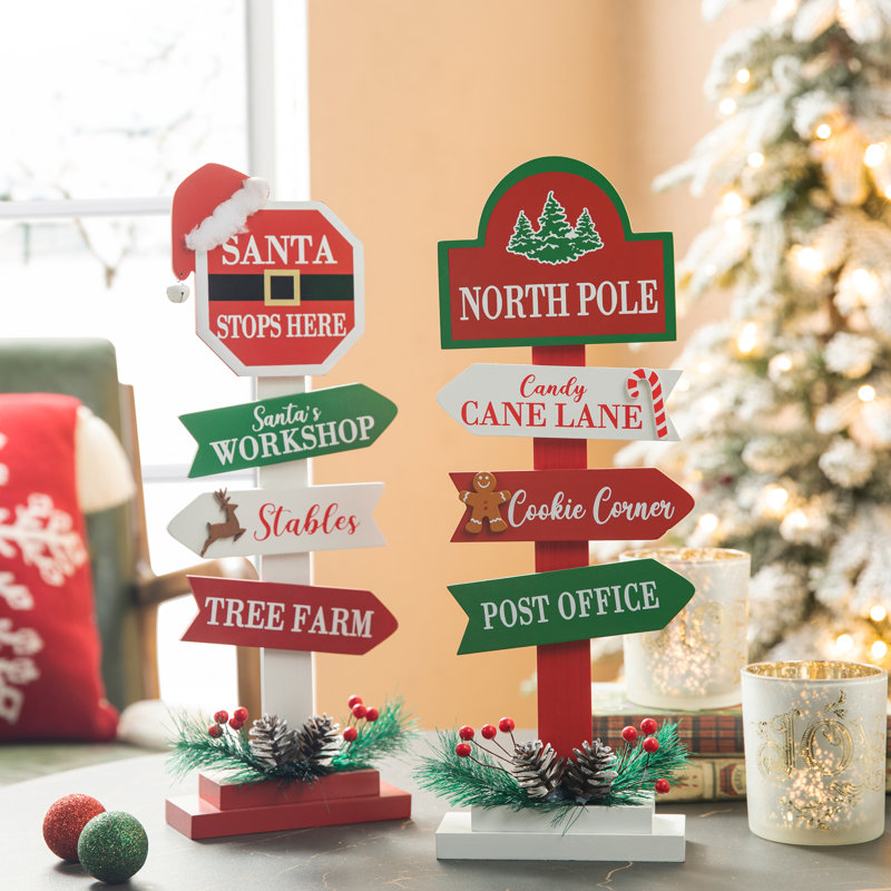 16.5"H Christmas Wooden Sign Table Décor(Set Of 2)