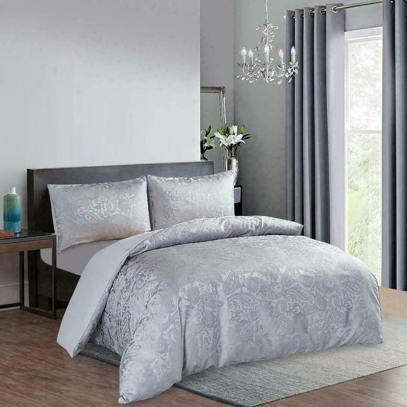 Diep Polyester Paisley Duvet Cover Set with Pillowcases Included, Super King - 2 Standard Pillowcases, Silver