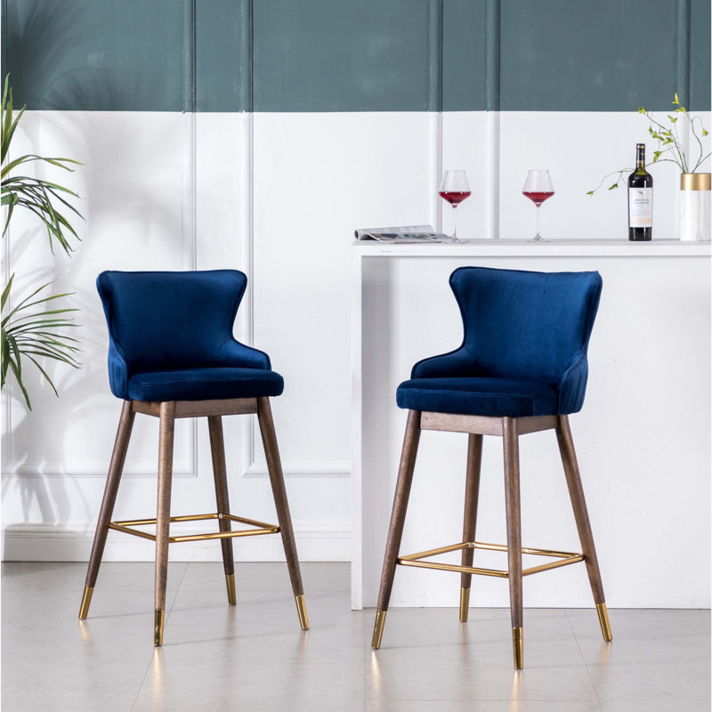 Wingback Bar Stools Set, Blue