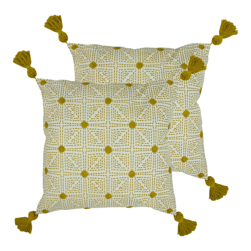 Geometric Square Cushion, Ochre, Polyester