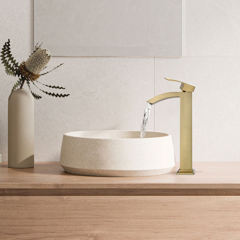 12-1/5” Solid Brass Single Lever Vessel Sink Faucet, High Arc Sink Faucet with Optional Drain Assembly, Brushed Gold