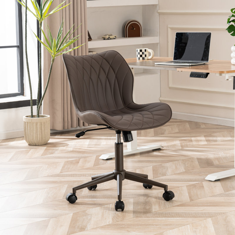 Maddoux Armless Swivel Office Chair Faux Leather Upholstered Waterproof Desk Chair Ergonomic Adjustable Computer Chair, Brown