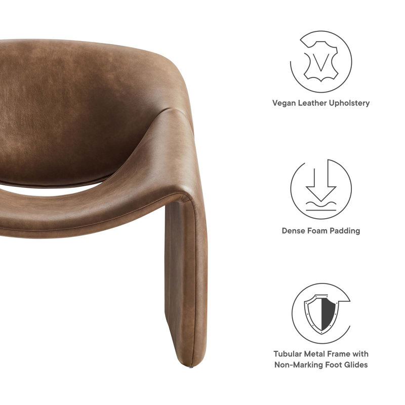 Vivi Brown Faux Leather Barrel Accent Chair with Metal Frame