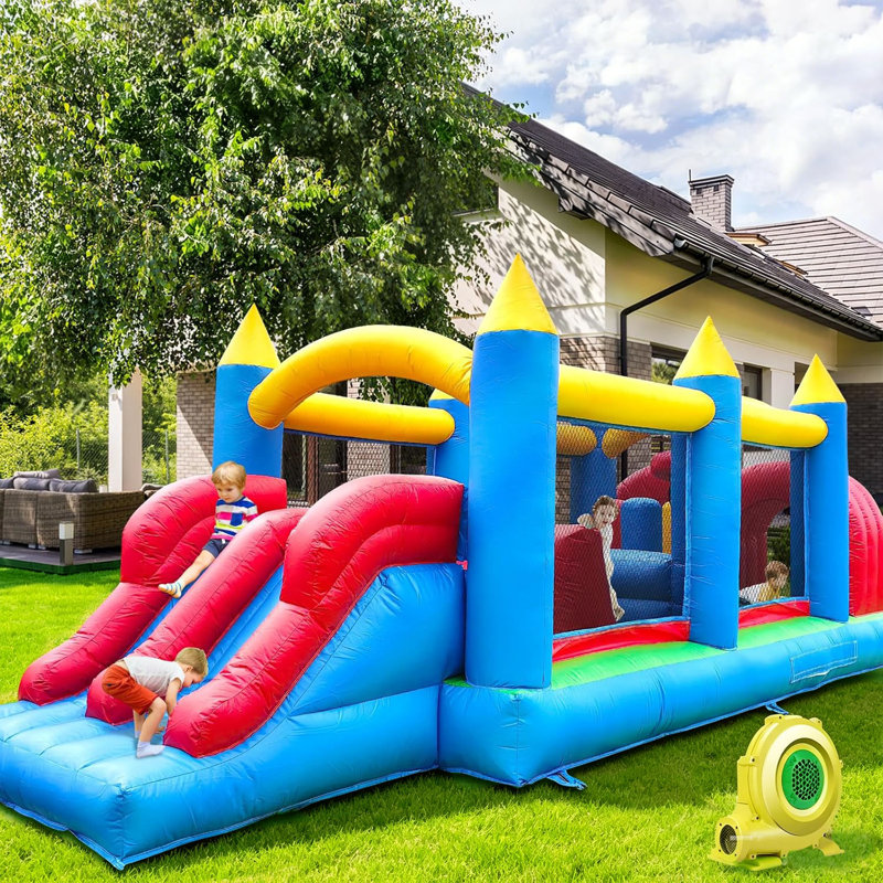 Jeu gonflable pour enfants Relunch 24 pi, parcours d'obstacles gonflable 100% PVC avec glissières doubles et souffleur, fête extérieure de qualité robuste
