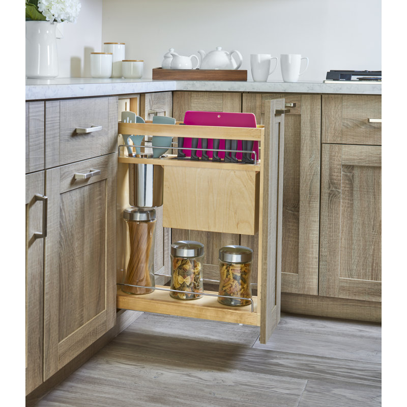 Natural Maple Wood Base Cabinet Knife Block Pull Out Organizer