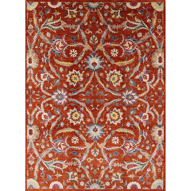 Tapis rouge / gris / vert Asoghig, Rectangle 7 pi x 10 pi