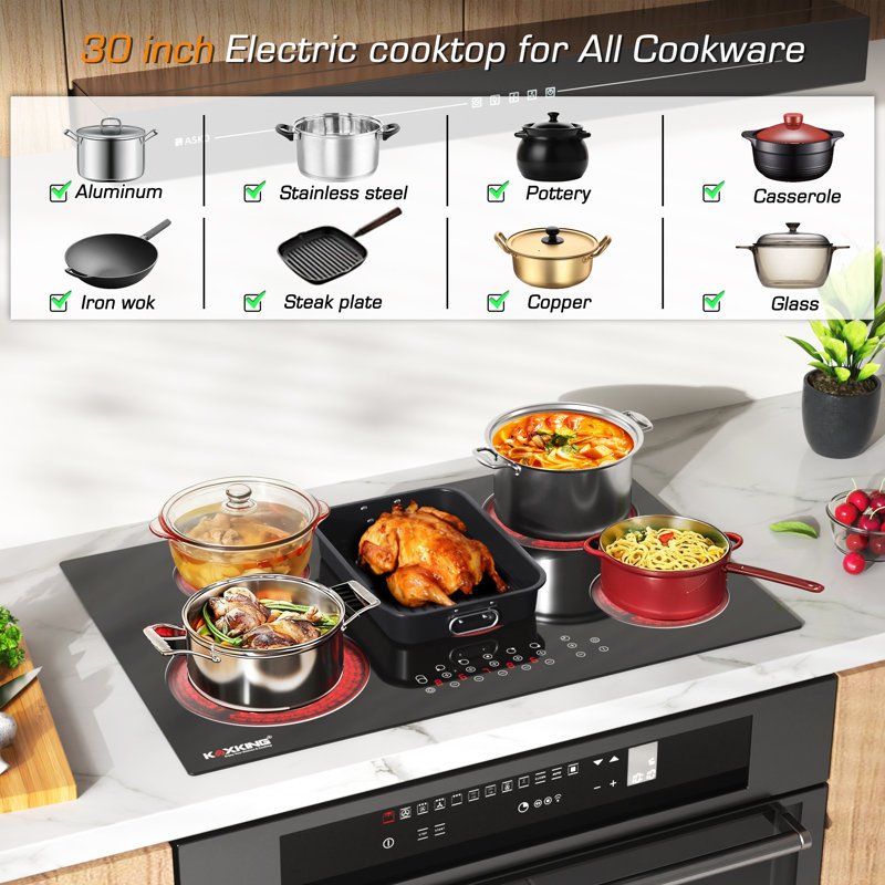 30 Inch Electric Cooktop 5 Burners, 8500w Built-in Radiant Ceramic Stove Top With Dual Expandable Heating Zone