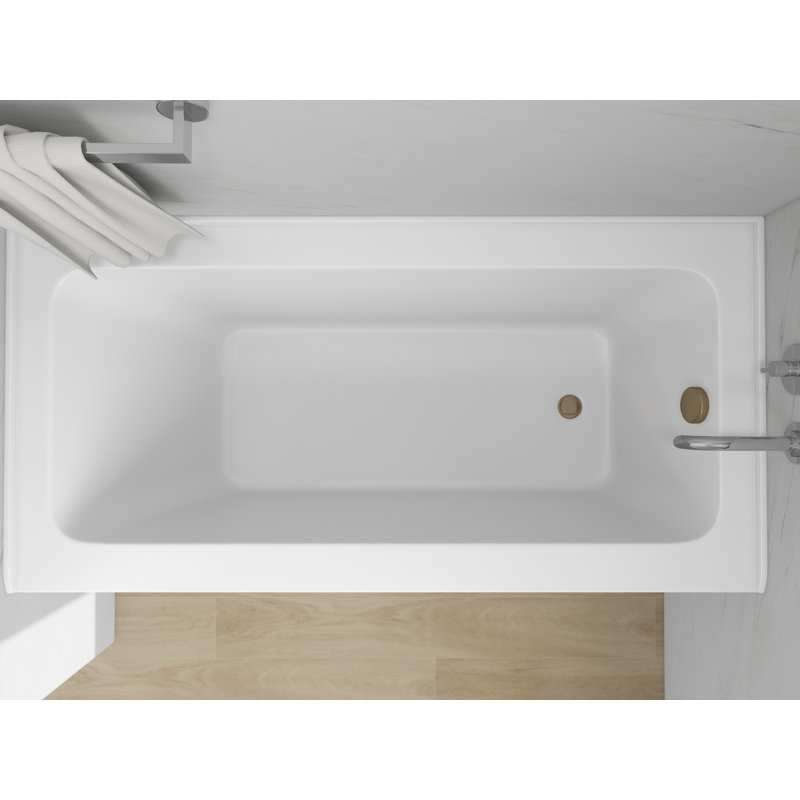 60-Inch Acrylic Rectangular Skirted Alcove Soaking Bathtub with 3-Side Tiling Flange, Right, White/Titanium Gold