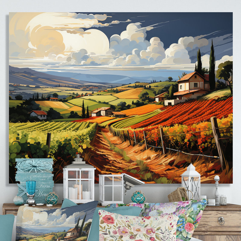 «Vineyard Rows Of Ruby Landscape», reproduction sur toile, Toile tendue, H 24 po x l 32 po x P 1 po