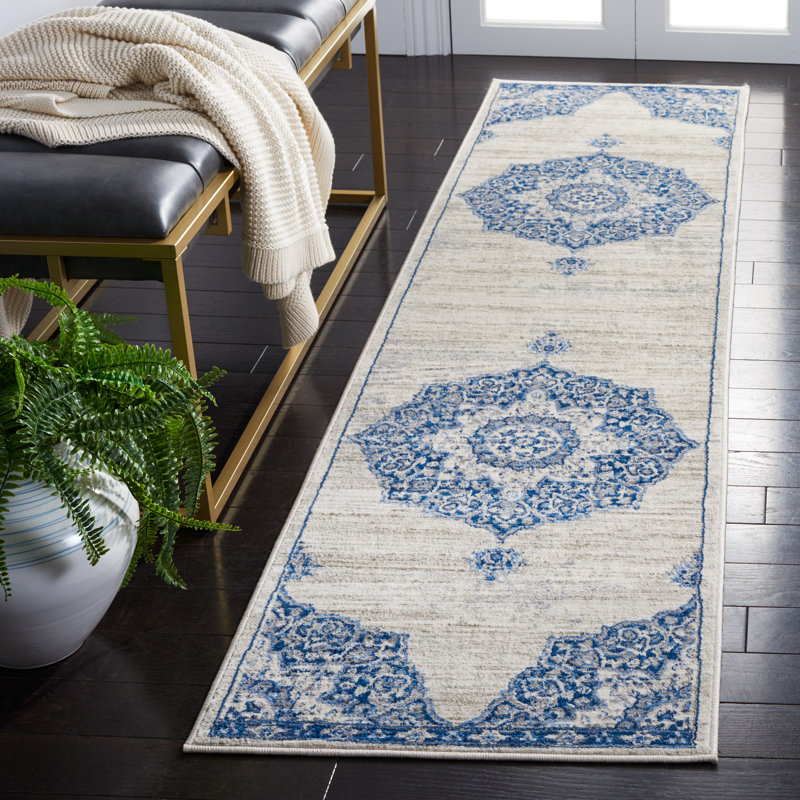 Tapis ivoire / bleu marine Arvillia, Tapis de couloir 2 pi x 8 pi