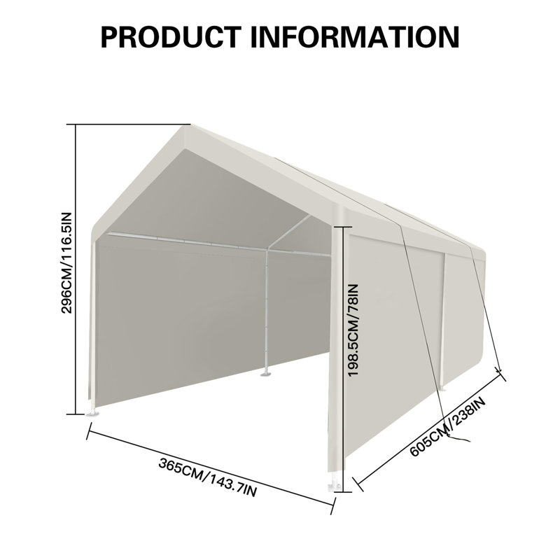 Carport, 12×20 Heavy Duty Portable Carport Garage Tent For Outdoor Storage Shelter White