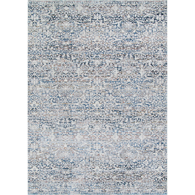 Versus Floral Antique Beige Ocean Fringed Area Rug, Rectangle 5'3" x 7'6"