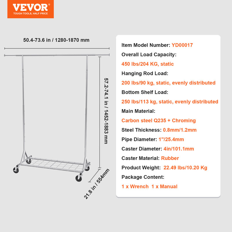 Merik Metal Adjustable Rolling Clothing Rack