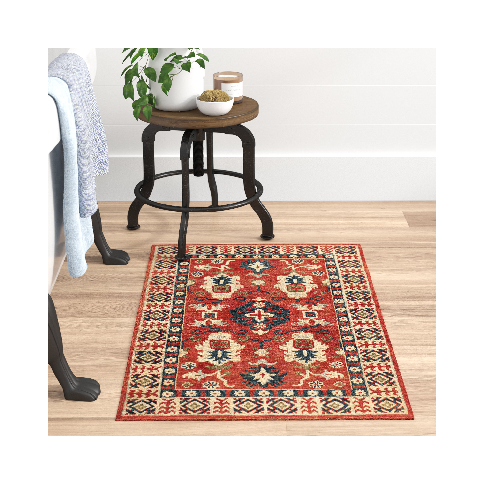 Adrien Handmade Wool Burnt Sienna/Navy/Beige Rug, Rectangle 2' x 3'