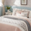 Ensemble de courtepointe en percale de coton 6 pièces avec coussins Blush-119417005-119417004