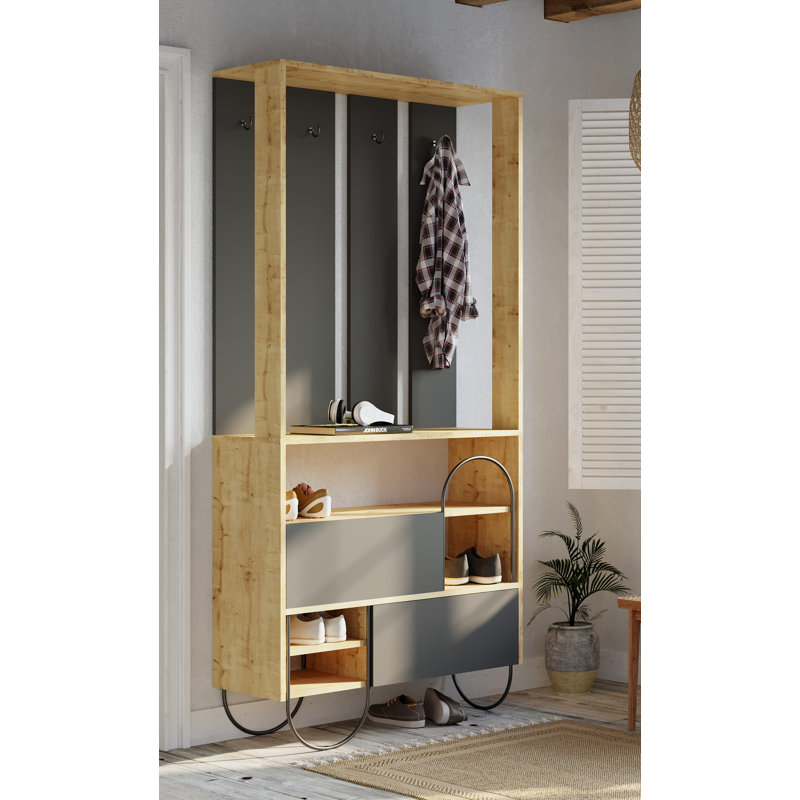 Norfolk Hall Stand Coat Rack with Shoe Storage , Oak/Anthracite
