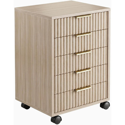 19" 5 Drawer File Cabinet With Wheels – Under Desk Storage Chest, Fluted Wood Design For Home Office Organization
