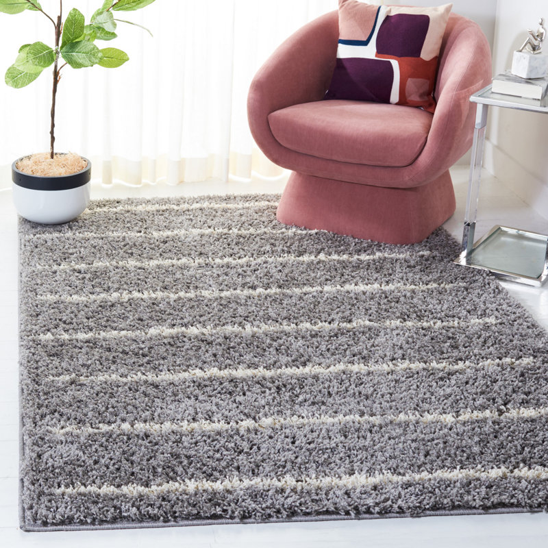 Tapis rayé gris / ivoire Kalajah, Rectangle 9 pi x 12 pi
