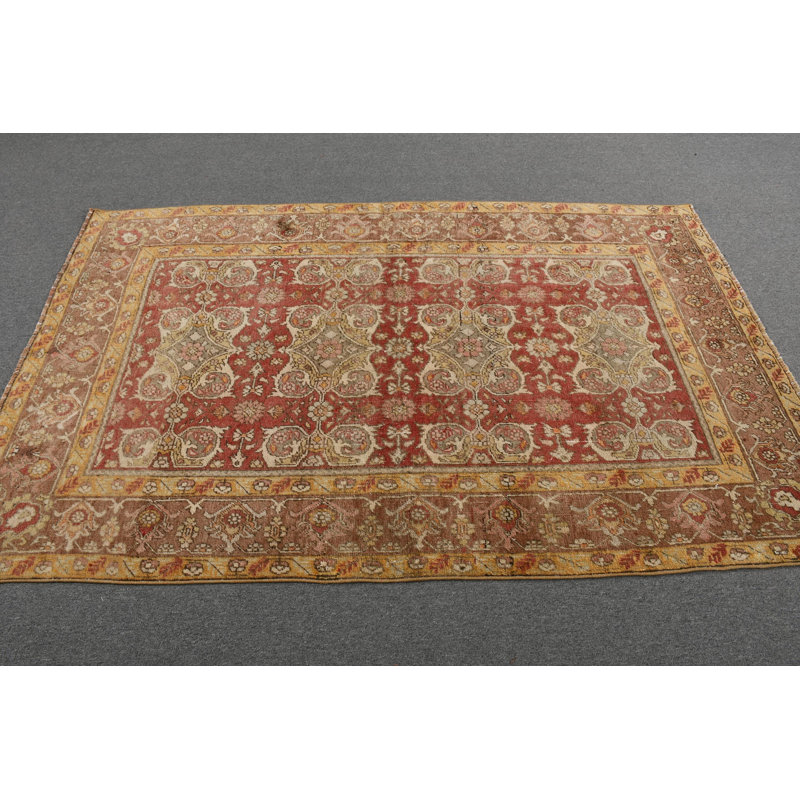 Tapis rétro en laine turque Oushak idéal pour les salons avec un design unique de tapis anatolien