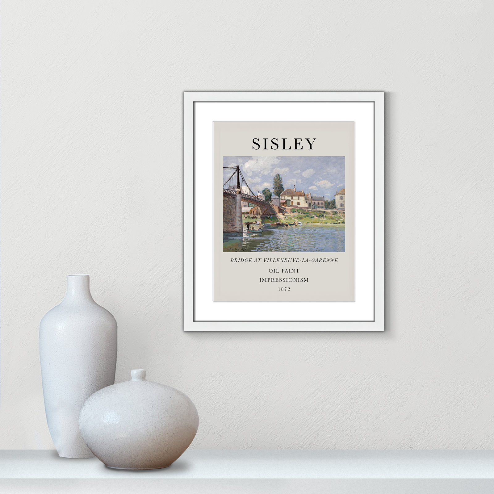 Old Masters Collection " The Bridge At Villeneuve " by Alfred Sisley, Yes, 19" H x 16" W x 1.25" D