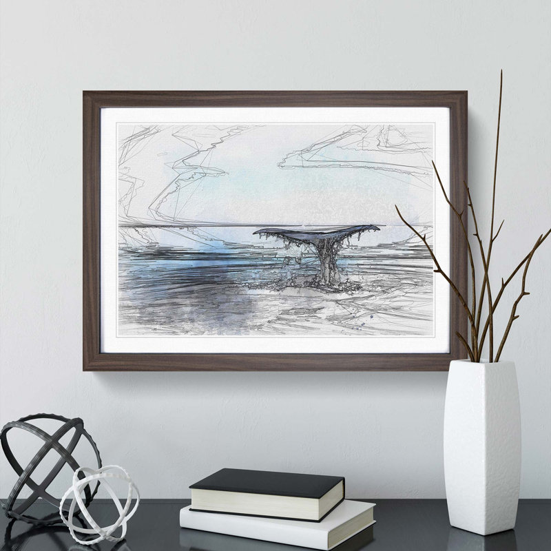 Whale Tail from the Ocean in Abstract - Picture Frame Graphic Art Print, Walnut, 50cm H x 76cm W x 2cm D