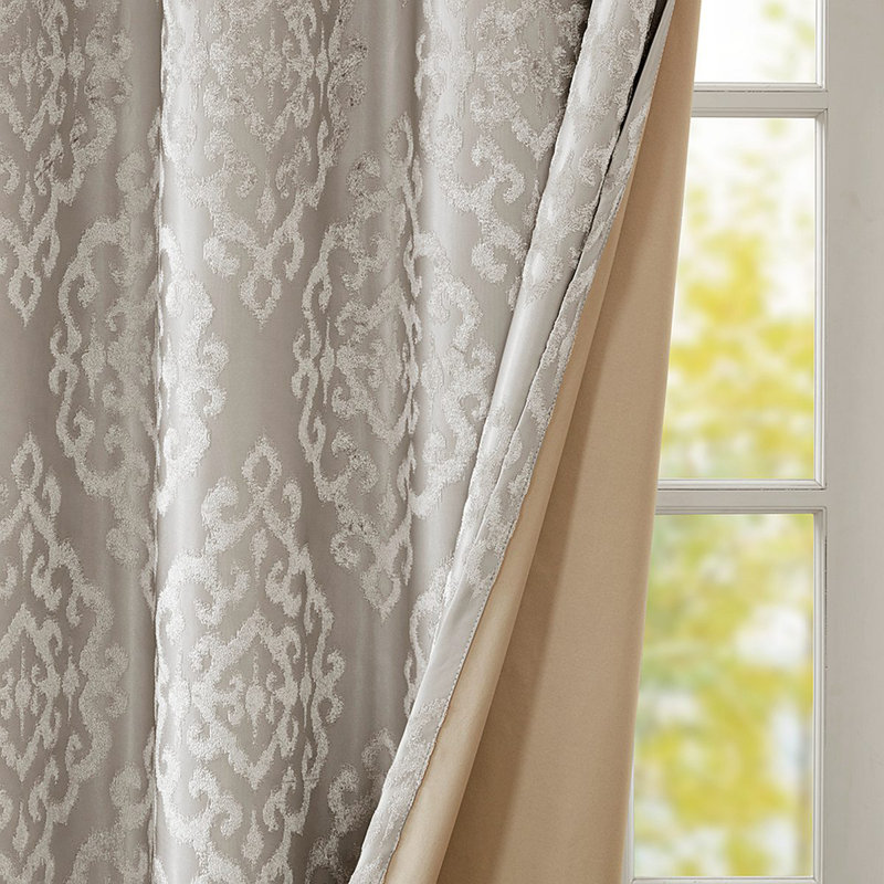Knitted Jacquard Damask Total Blackout Grommet Top Curtain Panel(Only 1 Pc Panel), 50" W x 95" L, Silver