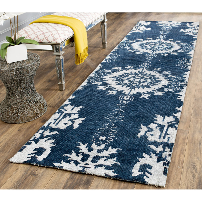 Tapis en laine, viscose et coton noué à la main Stone Stone, Tapis de couloir 2 pi 6 po x 12 pi