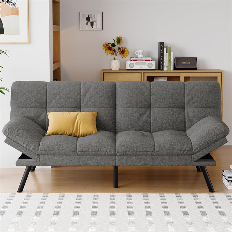 Convertible Futon Sofa Bed with Memory Foam, Gray