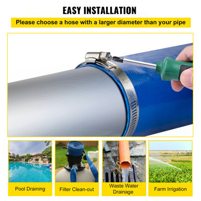Discharge Hose, 4\" x 105\', PVC Lay Flat Hose, Heavy Duty Backwash Drain Hose with Clamps, Weather-proof & Burst-proof, Ideal for Swimming Pool & Water Transfer