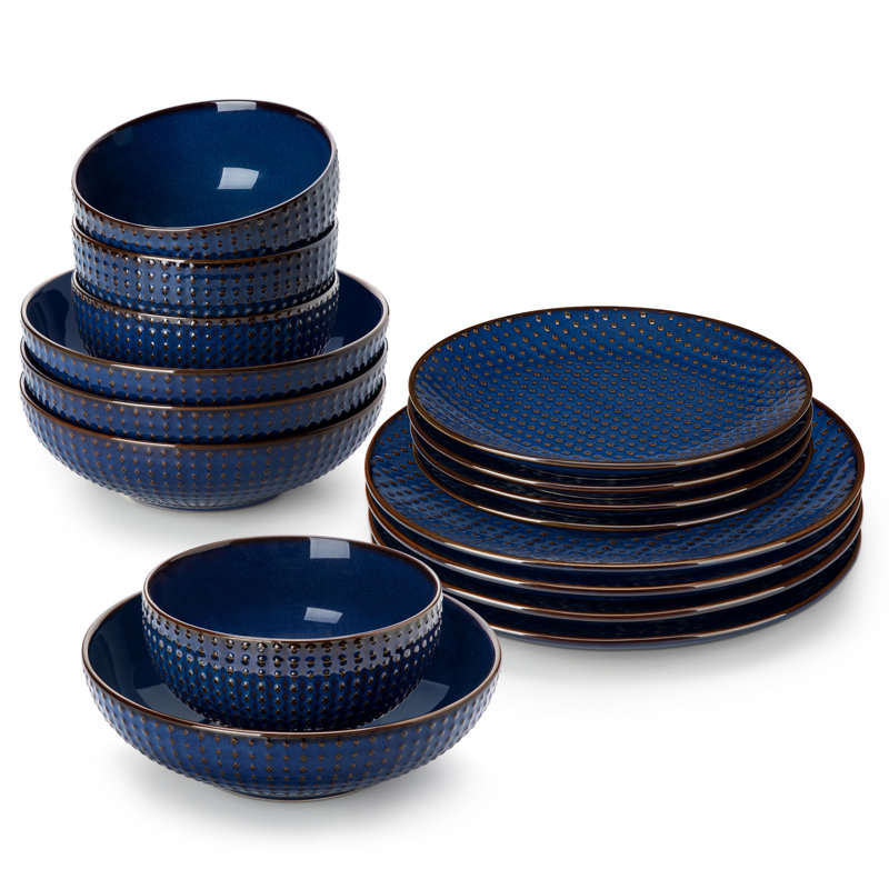 16 Piece Stoneware Dinnerware Set - Service for 4, Blue
