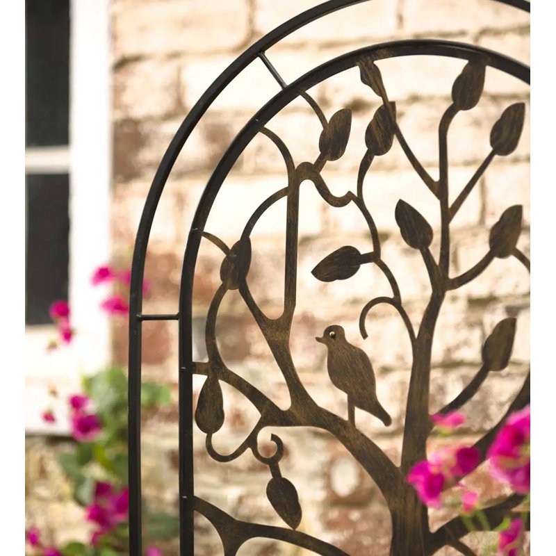 Antique Copper Arched Metal Tree of Life Garden Trellis