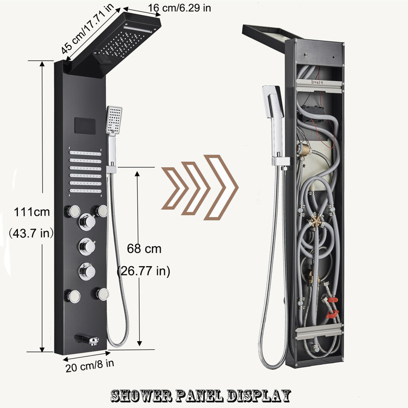 Panneau de douche 47,63 "avec tête fixe, Noir mat