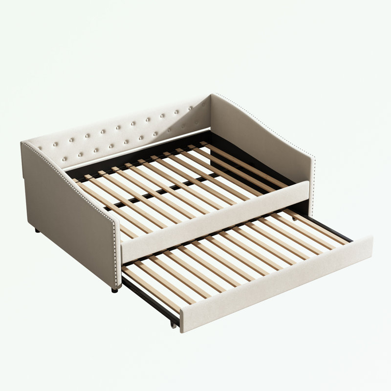 Full Size Daybed with Twin Size Trundle, Beige, Full/Double