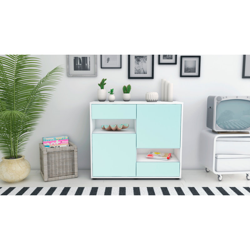 Ramsel 92cm Sideboard, White and Light Blue