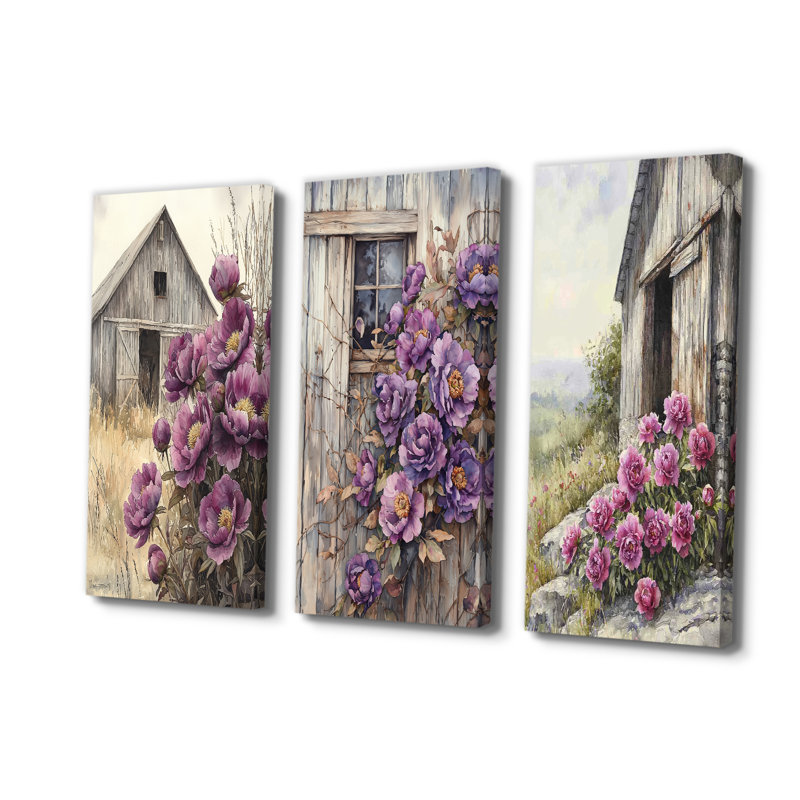 Lavande pivoines par The Weathered Barn I - Collection d'art mural traditionnel, H 40 po x l 60 po, Toile tendue