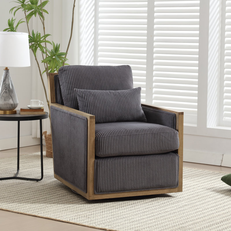Fauteuil d'appoint pivotant en velours côtelé, Velours côtelé gris