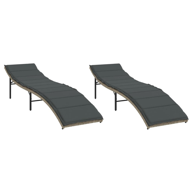 Chaise longue en rotin PE: extra long, Gris, Gris, 2