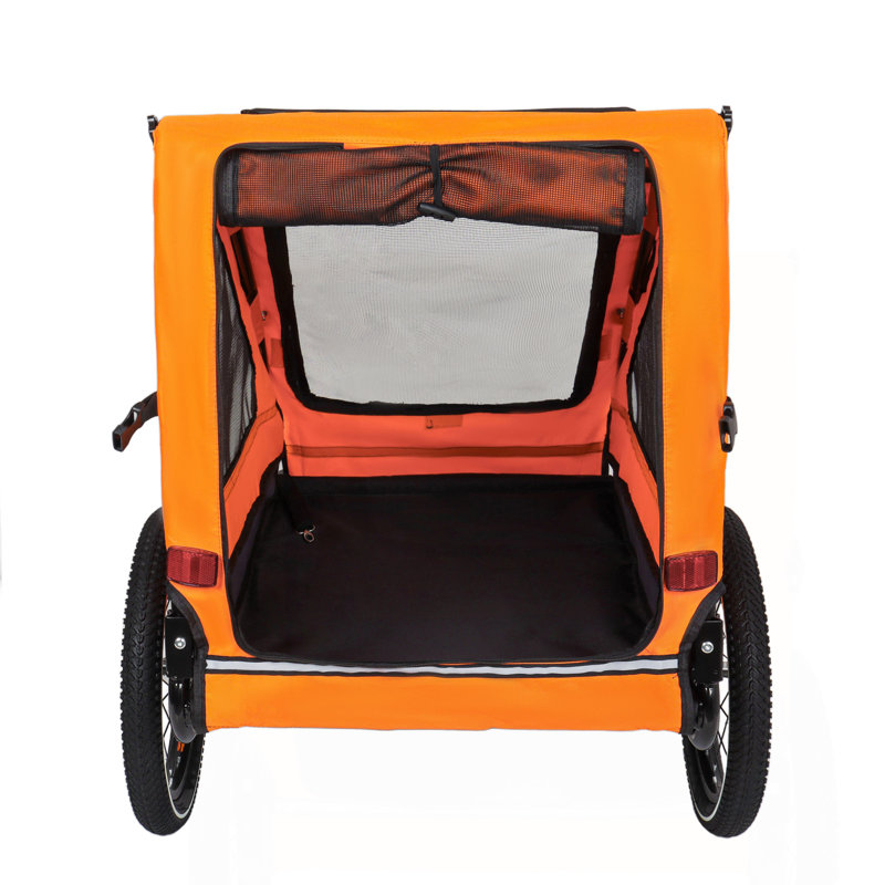 Chariot pour chien avec bicyclette, adapté aux petits et moyens animaux, cadre de chariot pliant facile, roue à dégagement rapide, plancher antidérapant, laisse intérieure, orange