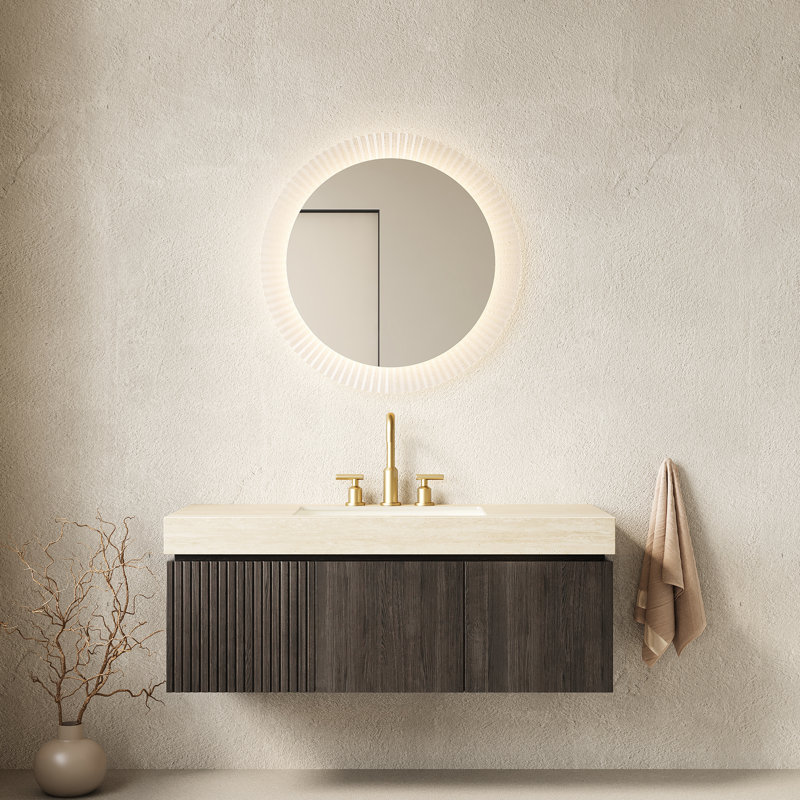Lavabo de salle de bain 48 po avec comptoir en pierre frittée à motif, trou de trop-plein en céramique, rangement en contreplaqué flottant à 2 portes et 1 tiroir, évier supérieur pré-assemblé, à gratter et à haute résistance, rangement
