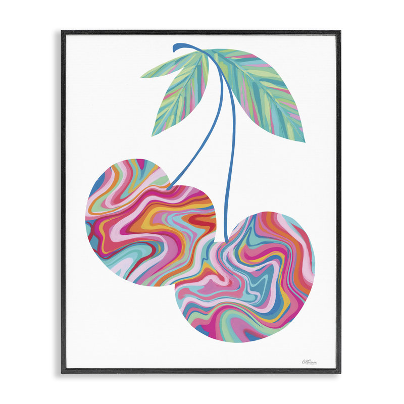 «Groovy Waves Cherries» par Cat Thurman Designs, Giclée encadrée noir minuit, H 14 po x l 11 po