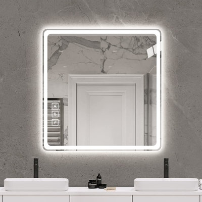 Miroir de salle de bain 36 po x 36 po avec DEL - brouillard, intensité variable cuivre de 5 mm - argent pour magnifier la coiffeuse murale brume à intensité variable, verre de 0,2 po