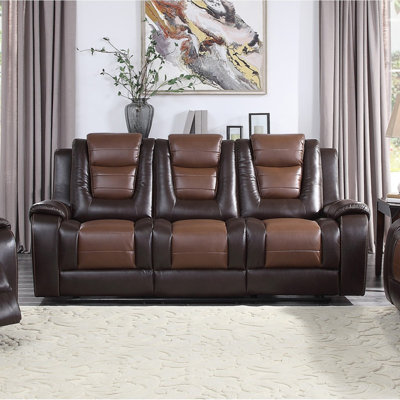 Modern Sofa Luxury Sofa Dual Reclining With Center  Holders  Formal  Furniture Premium  Upholstery Comtable -Tone  Finish