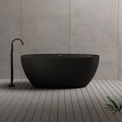 Monblari 59" X 29.5" Acrylic Freestanding Black Soaking Bathtub With Overflow And Pop-Up Drain For Bathroom