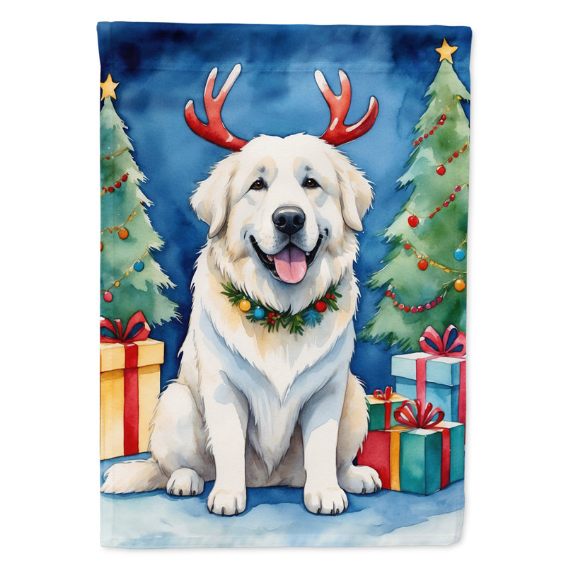 Christmas Reindeer Garden Flag, Great Pyrenees