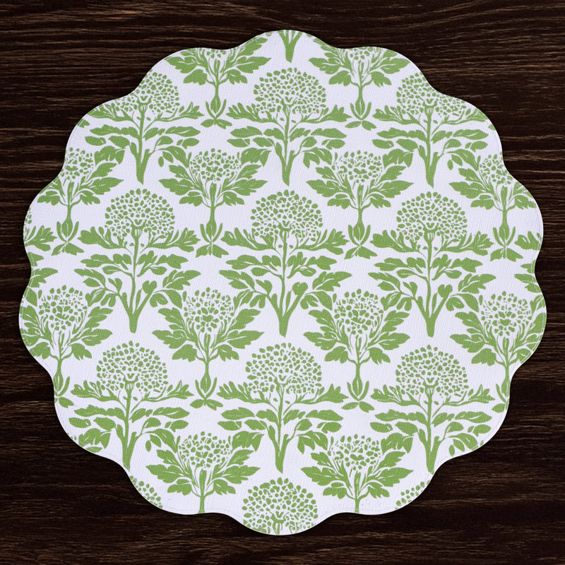 Vida Vinyl Round Placemats, Green/White